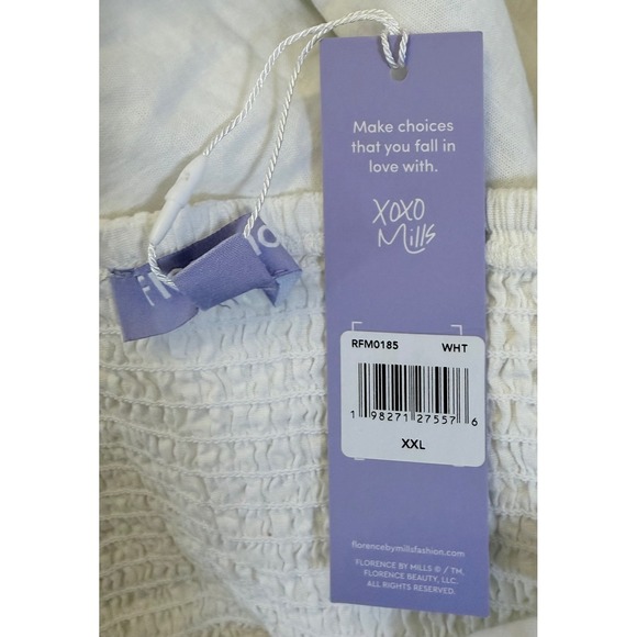 NEW Florence by Mills XXL White Linen Blend Smocked Ruched Mini Dress - Picture 8 of 9